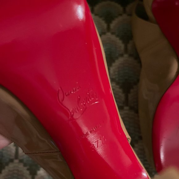 Christian Louboutin - Natural Gamma Talon Patent Leather Peep-Toe Slingback Pump - Picture 4 of 8